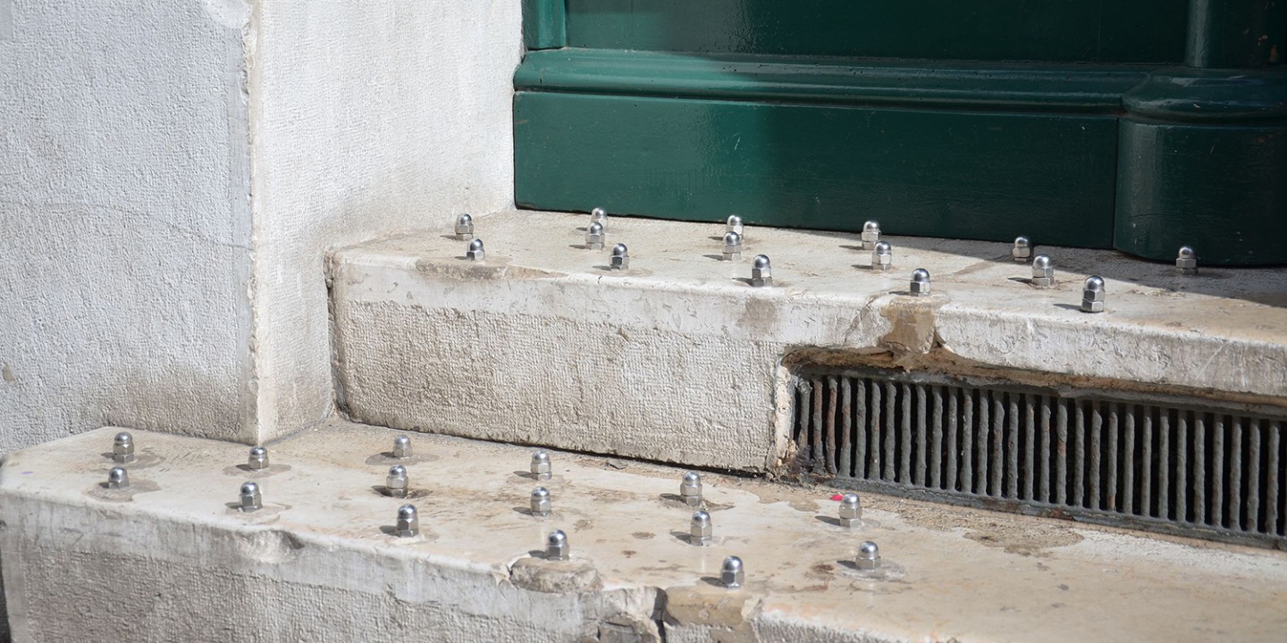 stairs with spikes on them